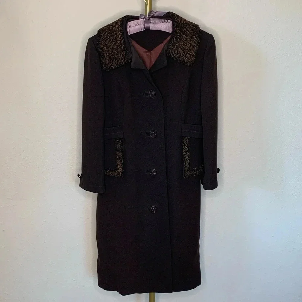 Vintage 1970s Stegari New York 100% Virgin Wool Coat Lambswool Trim Rose Small